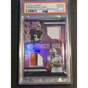 2023 Illusions Bijan Robinson/Ricky Williams Rookie Dual Mem Black #/50 PSA 8